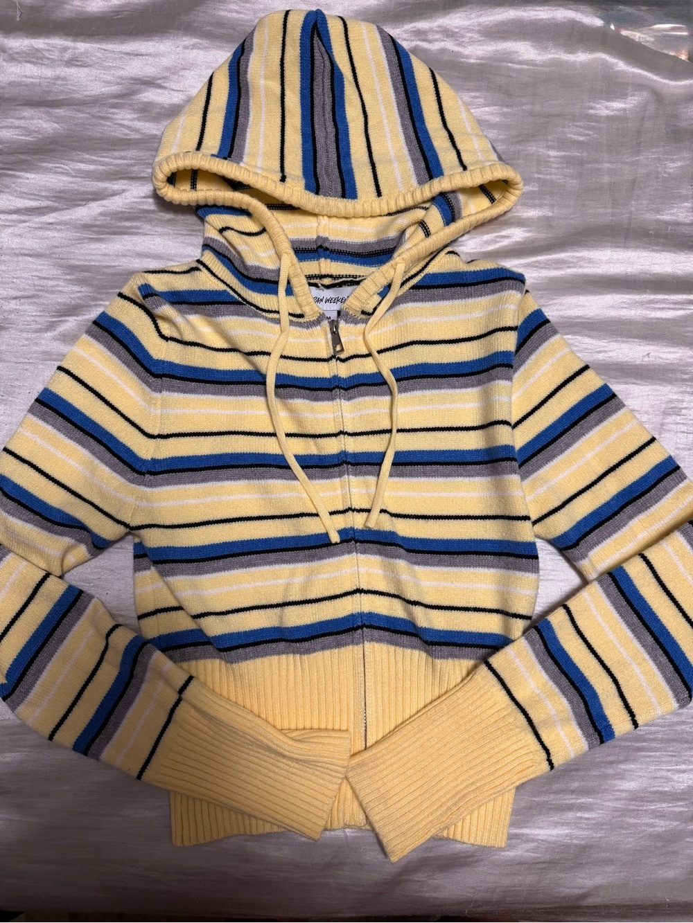 Striped Yellow Hooded Zip Sweater